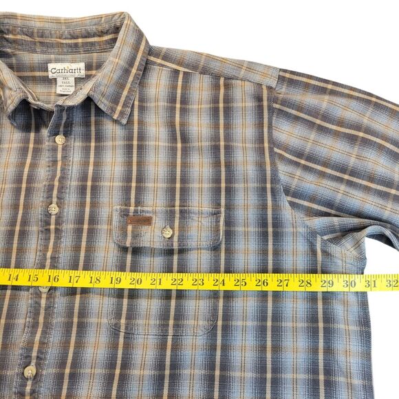 Carhartt Mens 3XLT Heavy-duty Gray Tan Plaid Flannel Work Shirt Big And Tall - Picture 10 of 10
